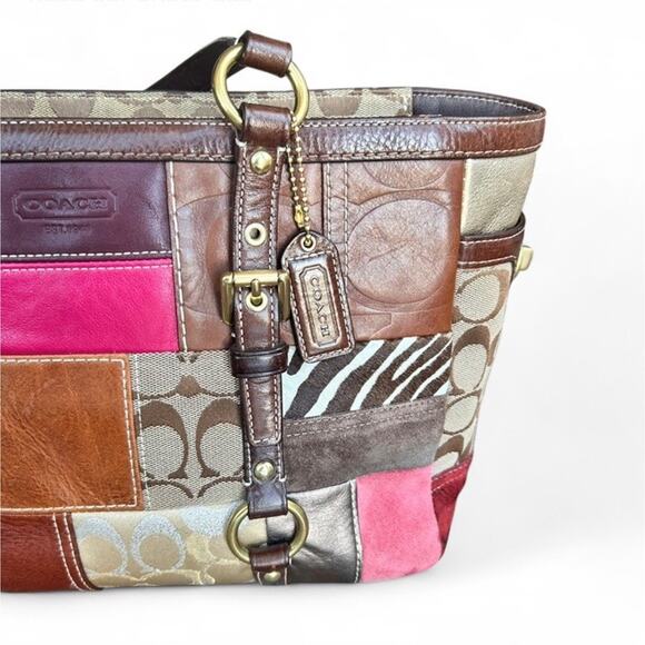 COACH Legacy Limited Edition Patchwork Tote Purse Hand Bag Leather Brown Pink - Picture 6 of 14